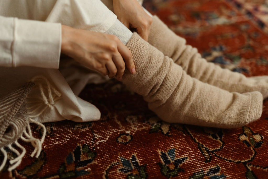 シルクふぁみりぃ アルパカ足湯ソックス ナチュラルベージュ