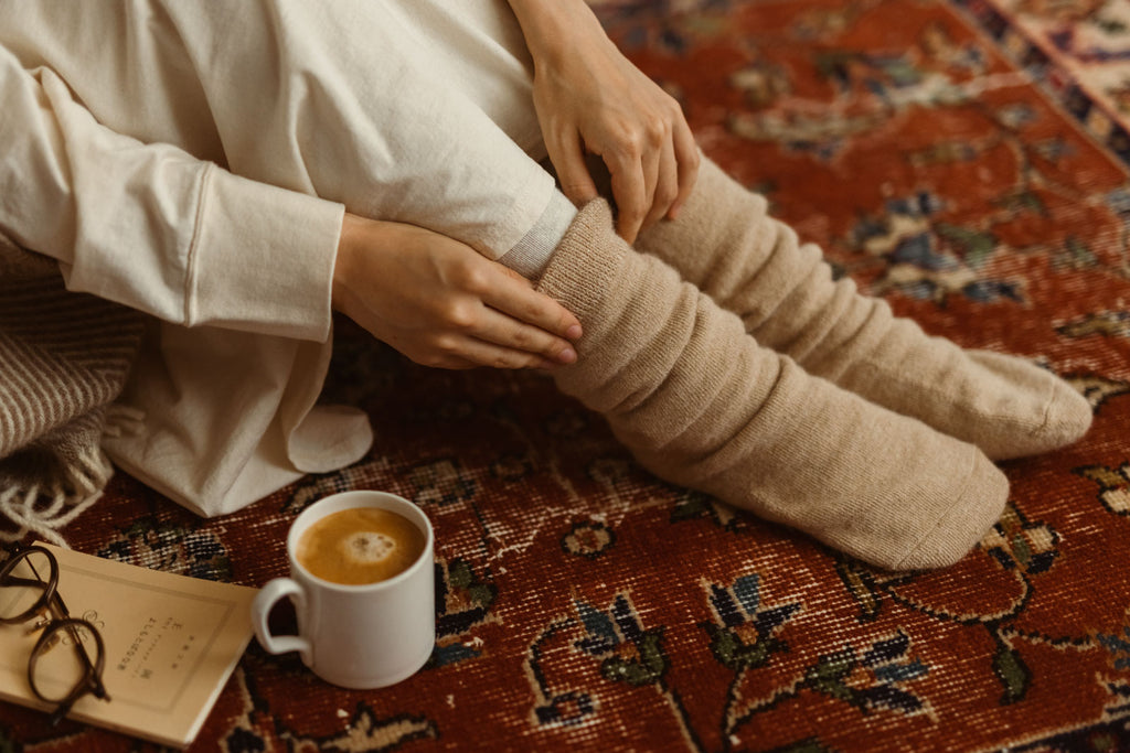 シルクふぁみりぃ アルパカ足湯ソックス ナチュラルベージュ