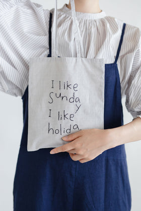 pot and tea チェック柄ハンド刺繍バッグ