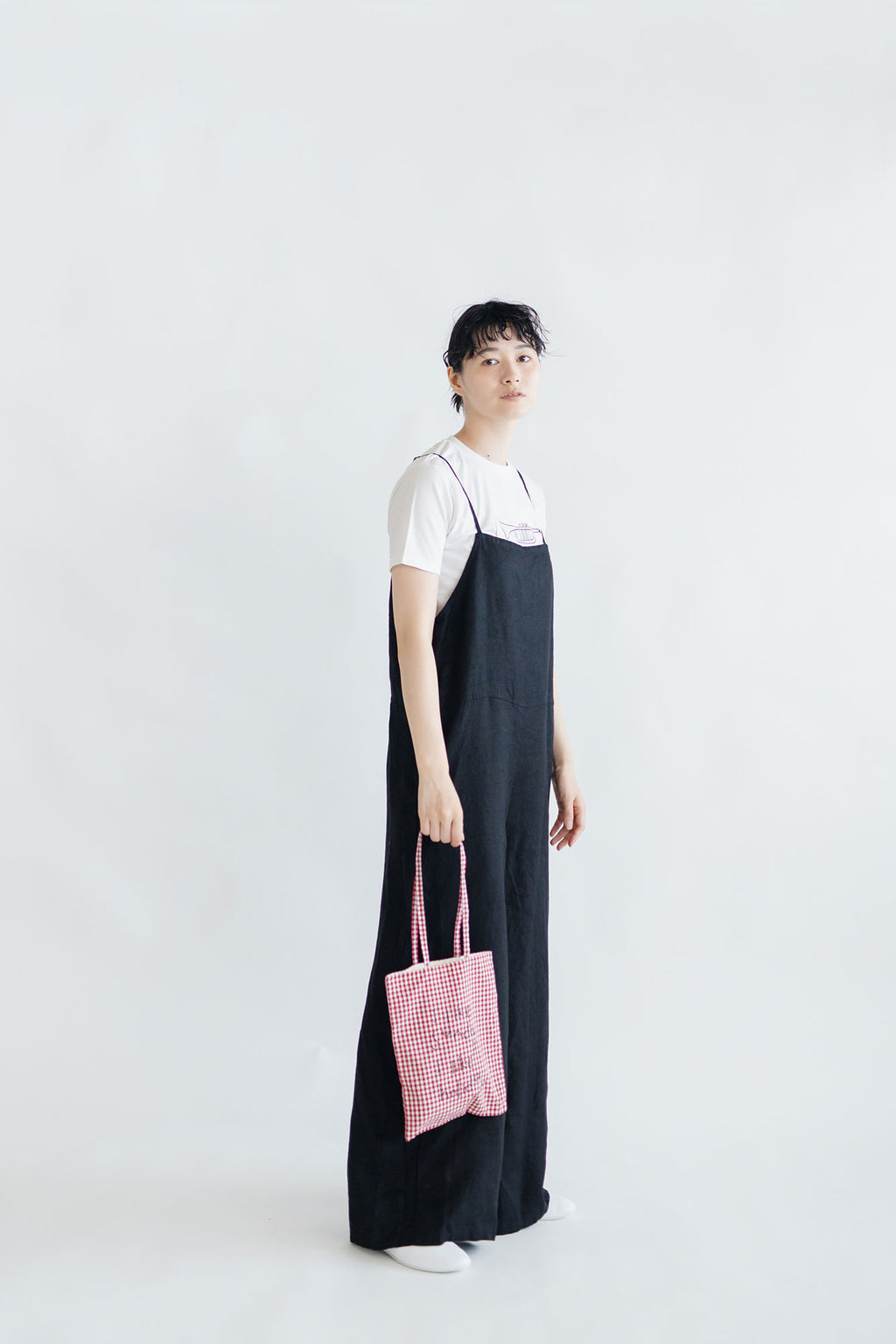 pot and tea チェック柄ハンド刺繍バッグ