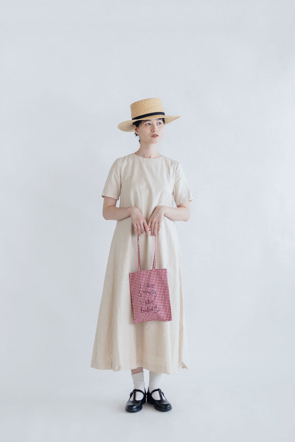 pot and tea チェック柄ハンド刺繍バッグ