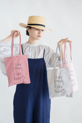 pot and tea チェック柄ハンド刺繍バッグ