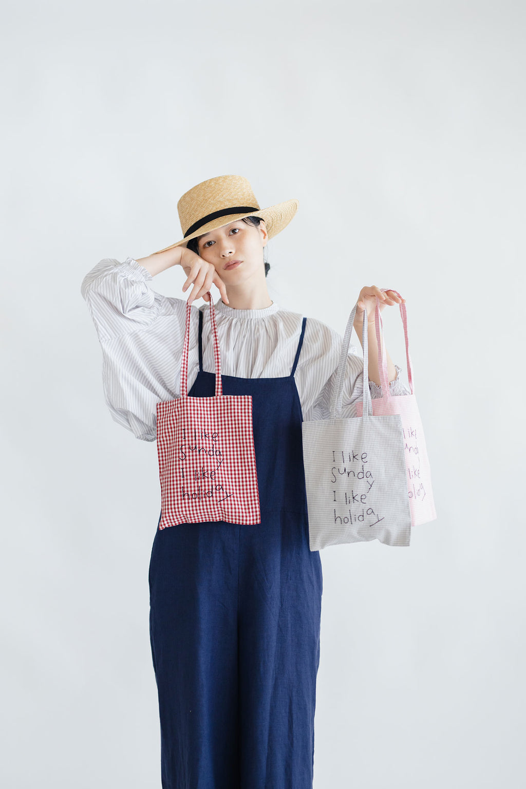 pot and tea チェック柄ハンド刺繍バッグ