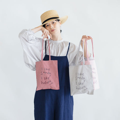 pot and tea チェック柄ハンド刺繍バッグ
