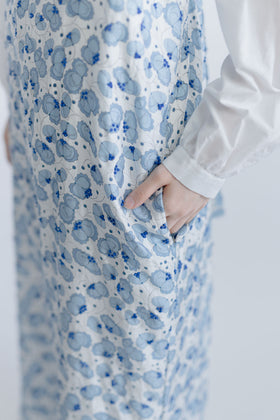 BUNON エンブロイダリーオーバーオール シルク ホワイト×ブルー