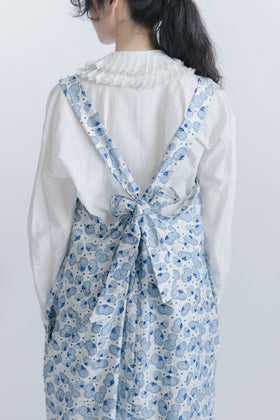 BUNON エンブロイダリーオーバーオール シルク ホワイト×ブルー