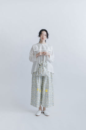 BUNON エンブロイダリードローストリングバッグ シルク