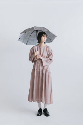 ボンボンストア ドローイングチェック 折りたたみ傘 ブラック