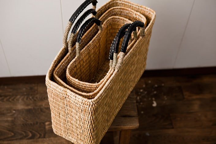 warang wayan ストローかごバッグ 深型 黒