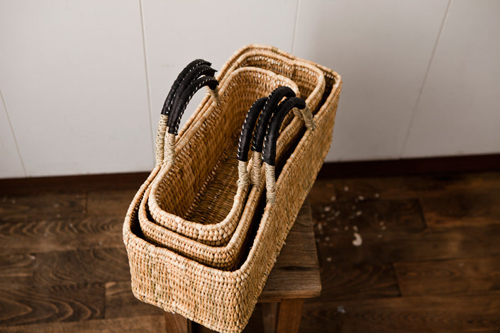 warang wayan ストローかごバッグ 浅型 黒