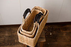 warang wayan ストローかごバッグ 浅型 黒