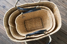 warang wayan ストローかごバッグ 台形 黒