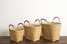 warang wayan ストローかごバッグ 台形 赤