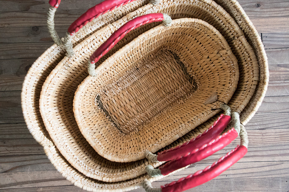 warang wayan ストローかごバッグ 台形 赤