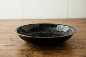 田村文宏 鉄釉印深皿 7寸