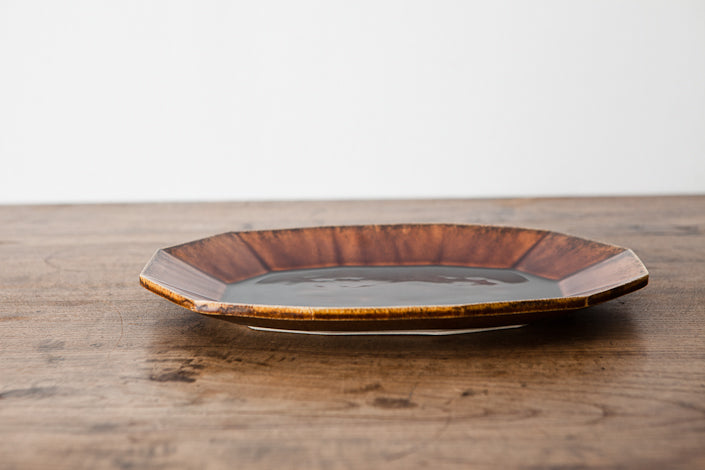 安齋新・厚子 飴釉楕円皿(大)b