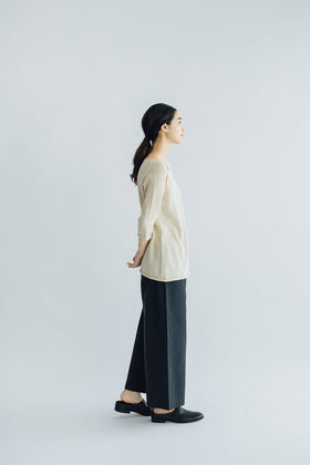 F/style 綿麻のニット編みカットソー Vネック(七分袖)