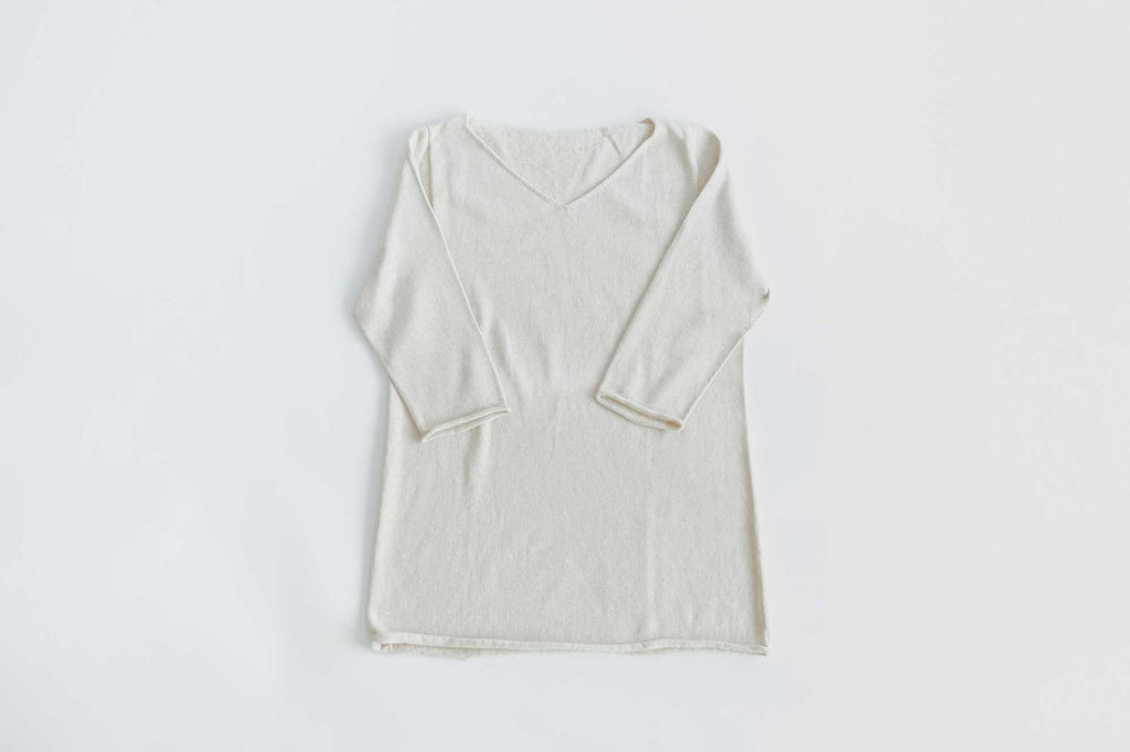 F/style 綿麻のニット編みカットソー Vネック(七分袖)