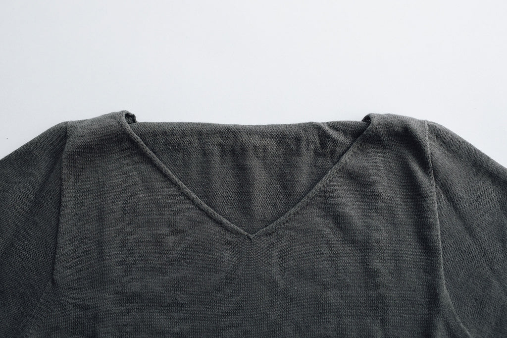 F/style 綿麻のニット編みカットソー Vネック(七分袖)
