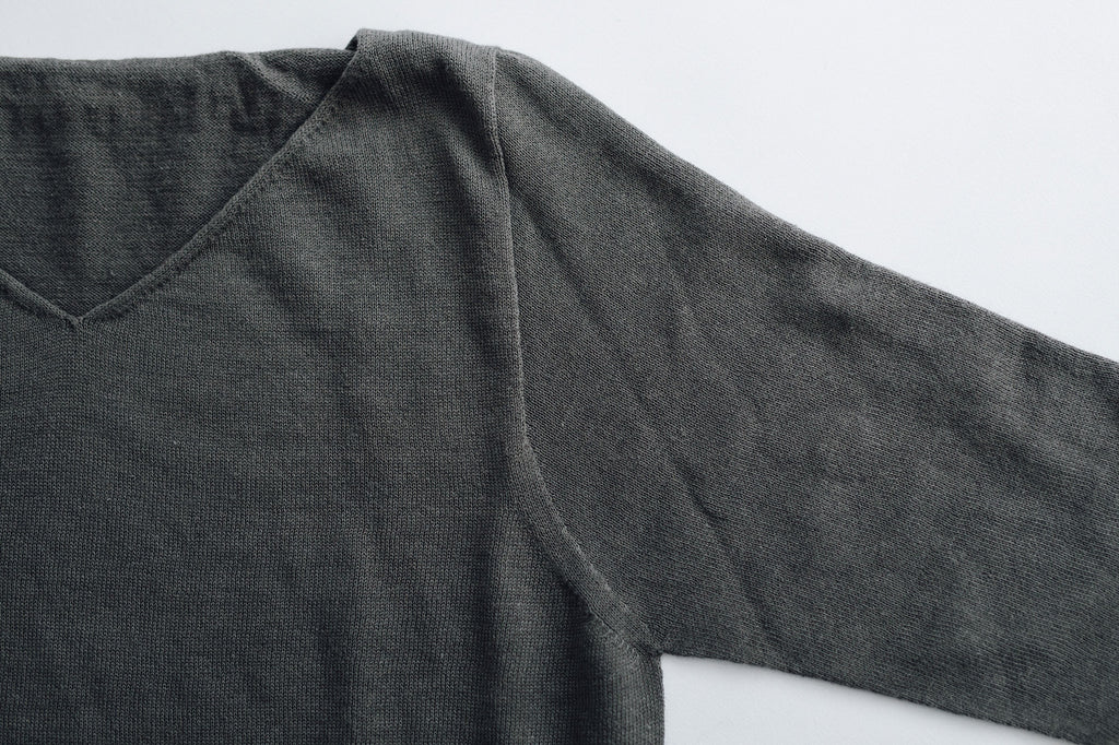 F/style 綿麻のニット編みカットソー Vネック(七分袖)