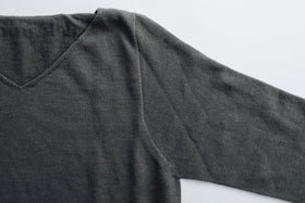 F/style 綿麻のニット編みカットソー Vネック(七分袖)