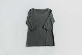 F/style 綿麻のニット編みカットソー Vネック(七分袖)