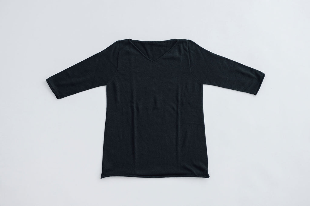 F/style 綿麻のニット編みカットソー Vネック(七分袖)