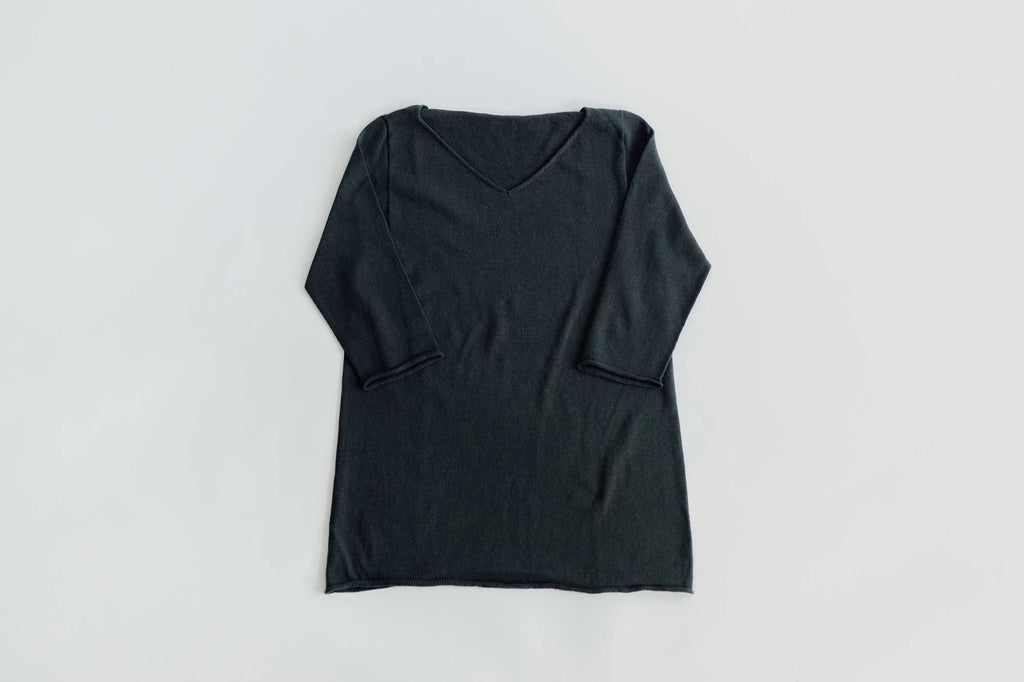 F/style 綿麻のニット編みカットソー Vネック(七分袖)