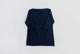 F/style 綿麻のニット編みカットソー Vネック(七分袖)