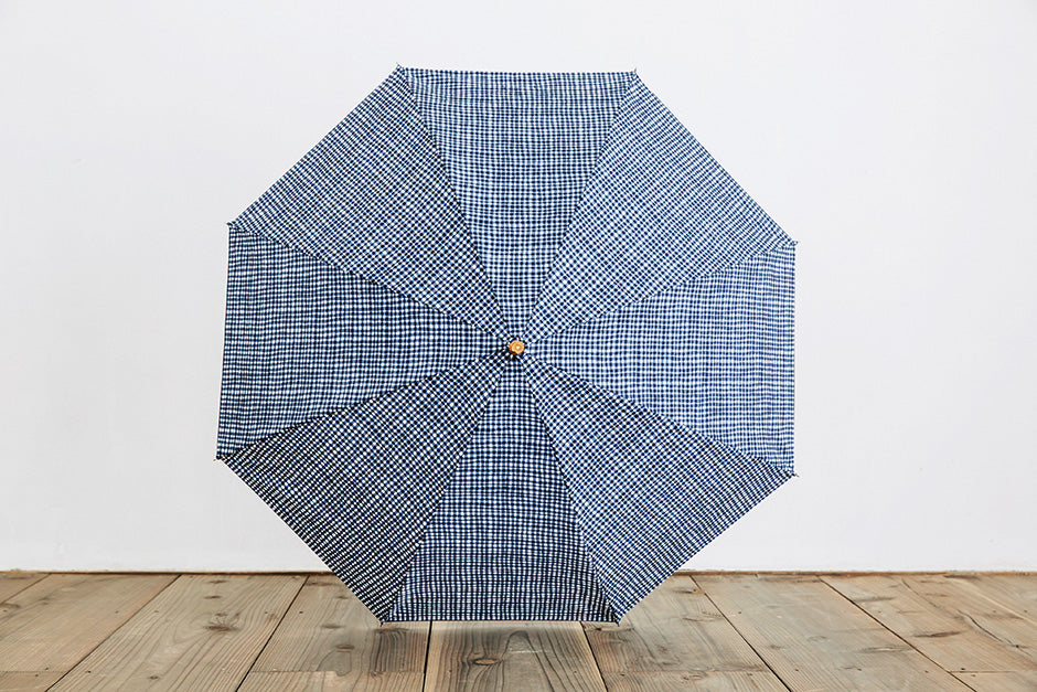 ボンボンストア ドローイングチェック 折りたたみ傘 ネイビー