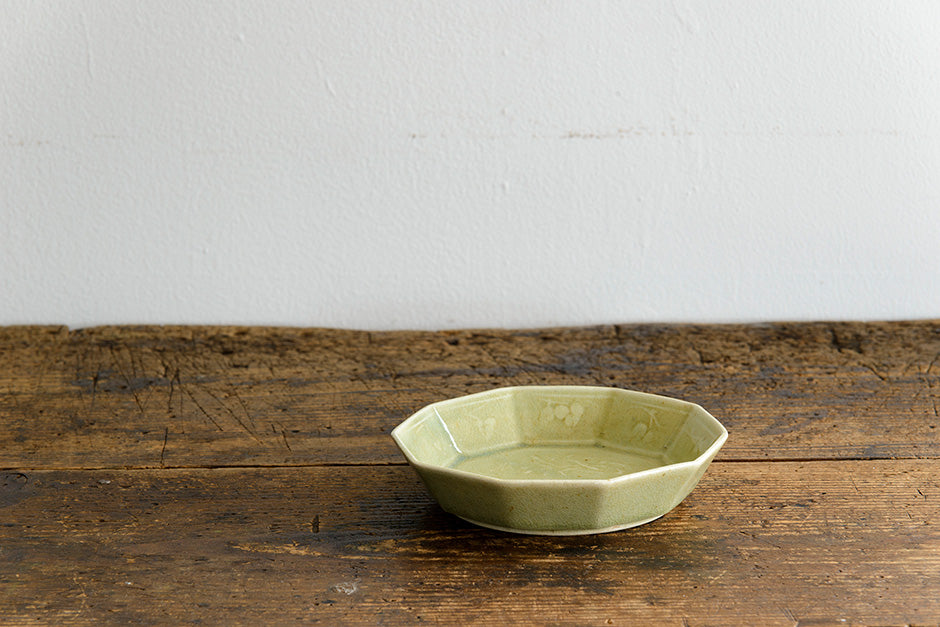 日高伸治 緑釉 十角鉢 小