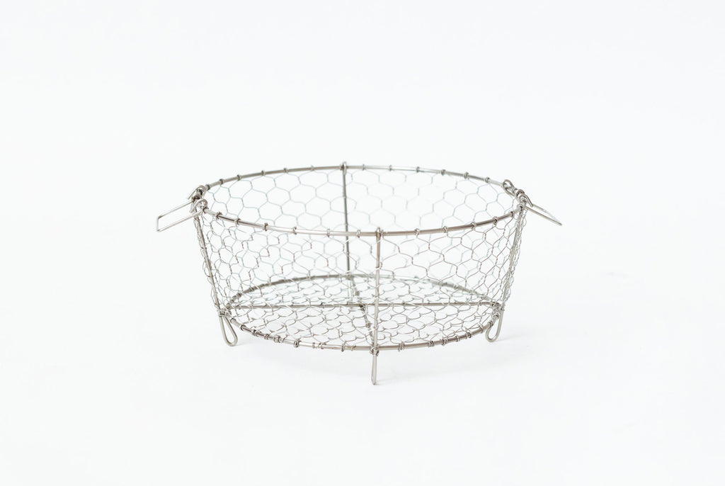 《お一人さま1点限り》鳥井金網工芸 手編み 水切りかご 30cm(ステンレス)