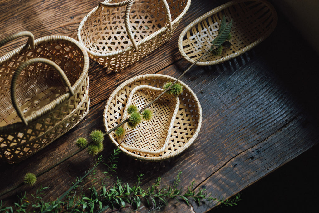 竹聲館 透かし網代 盛りかご 長方形 小