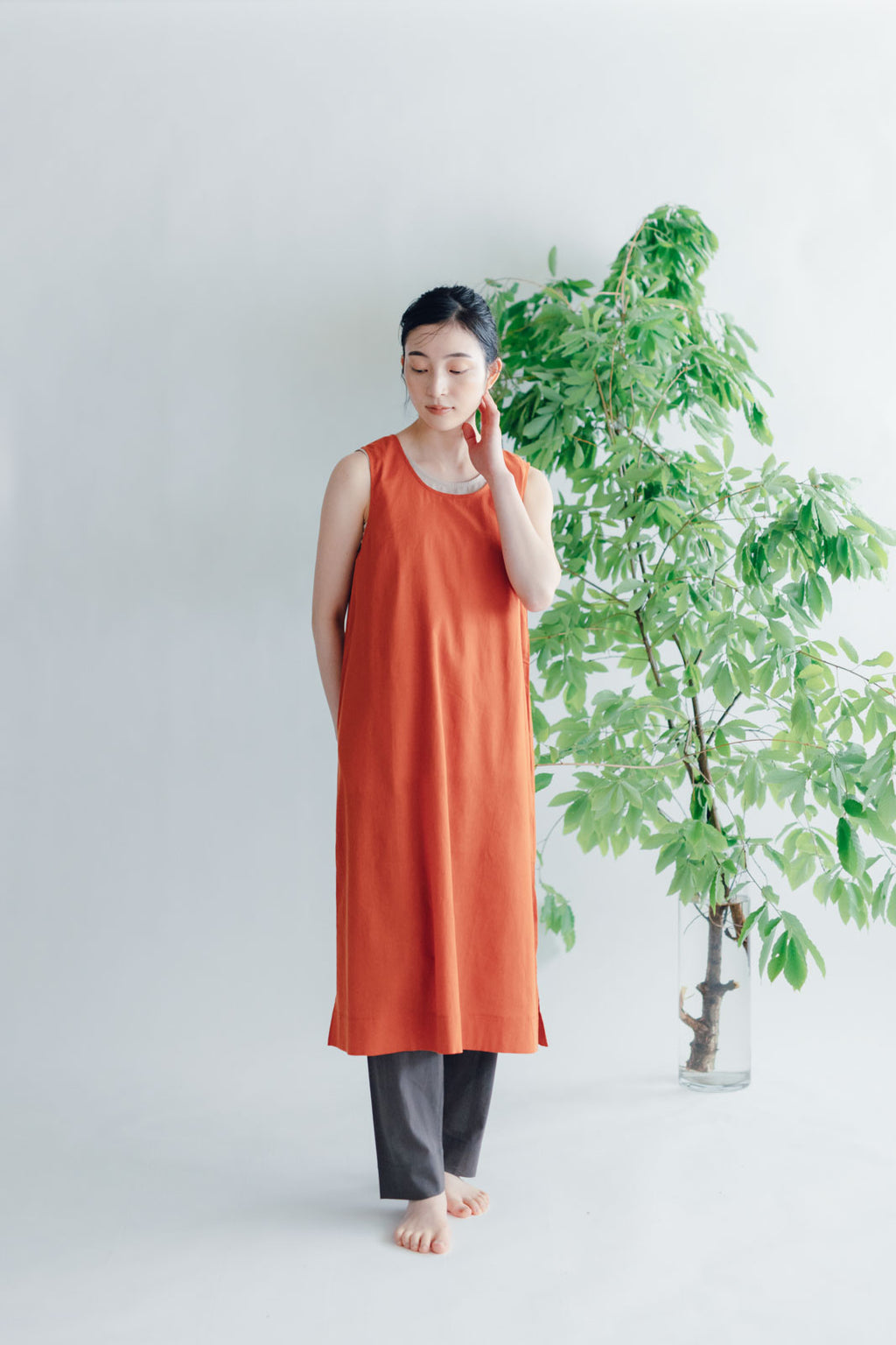 【SALE】 Nature is me カディコットン スリットワンピース