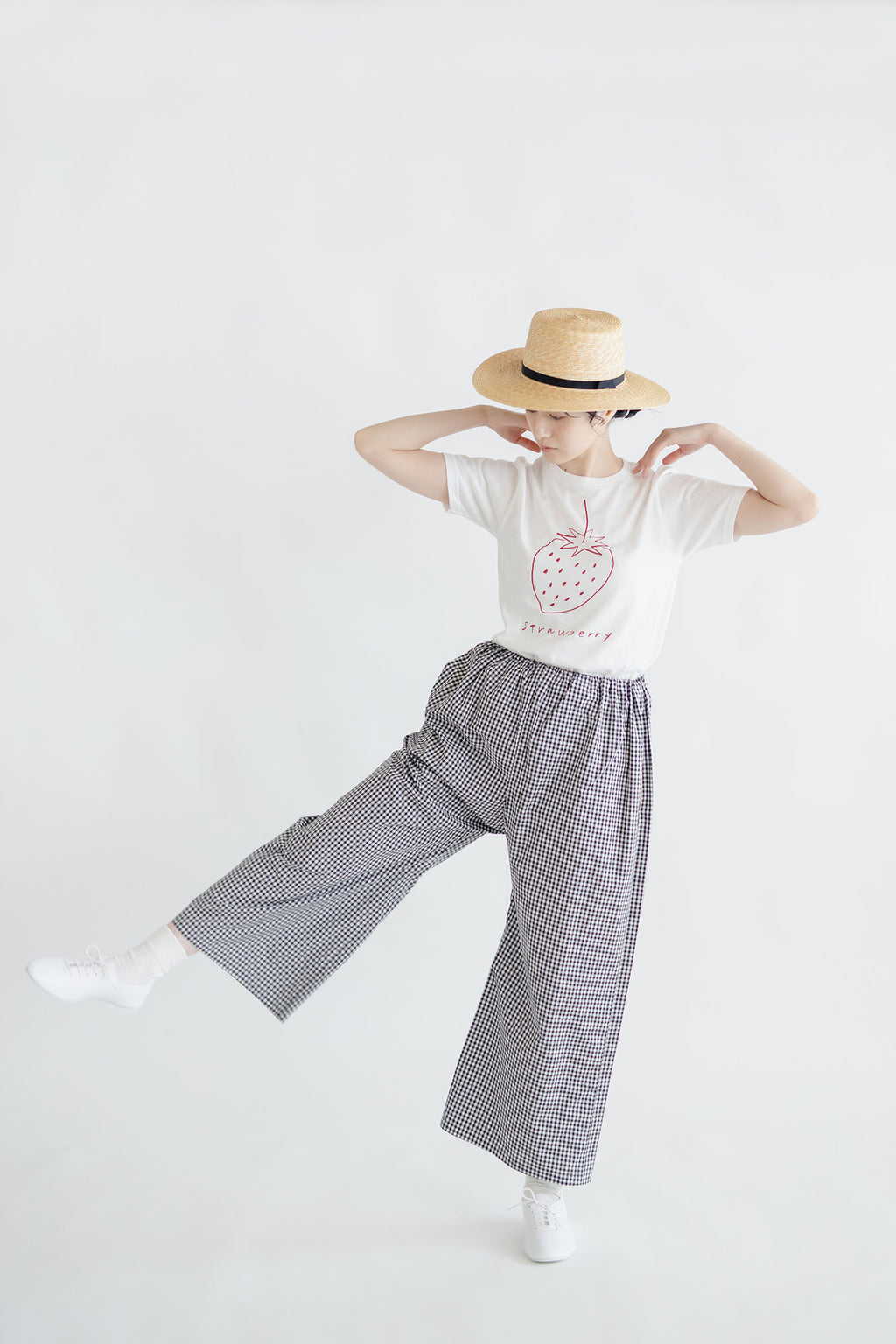 pot and tea チェック柄シンプルワイドパンツ(M)