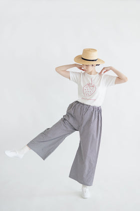 pot and tea チェック柄シンプルワイドパンツ(M)
