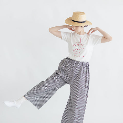 pot and tea チェック柄シンプルワイドパンツ(M)