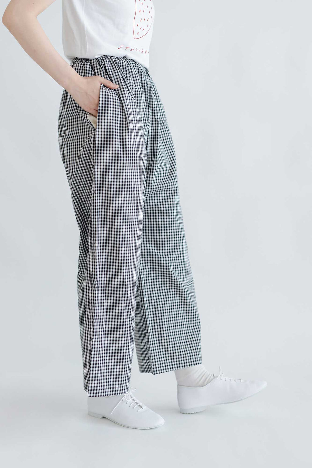 pot and tea チェック柄シンプルワイドパンツ(M)