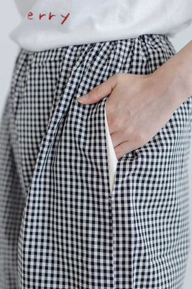 pot and tea チェック柄シンプルワイドパンツ(M)