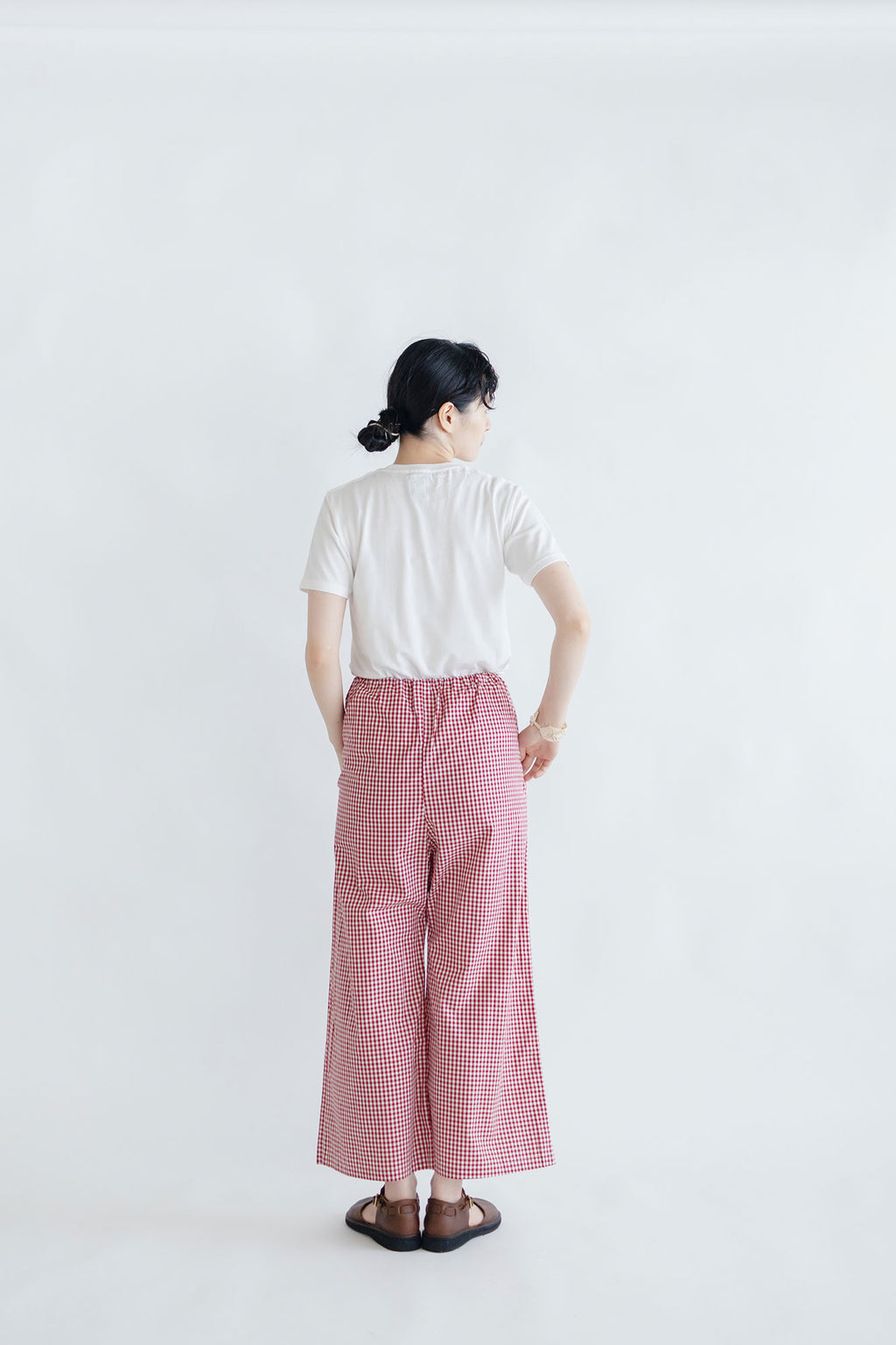 pot and tea チェック柄シンプルワイドパンツ(M)