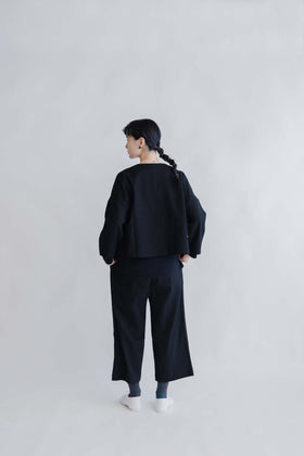 pot and tea 綿麻 ドロップショルダージャケット 黒