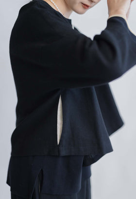 pot and tea 綿麻 ドロップショルダージャケット 黒