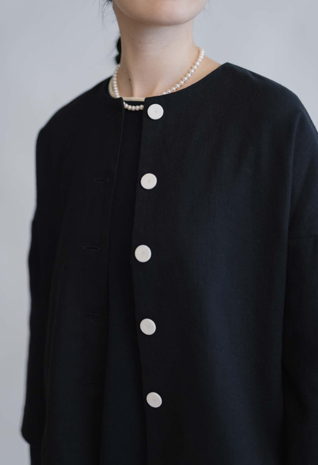 pot and tea 綿麻 ドロップショルダージャケット 黒