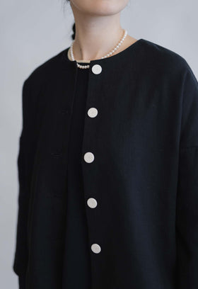 pot and tea 綿麻 ドロップショルダージャケット 黒