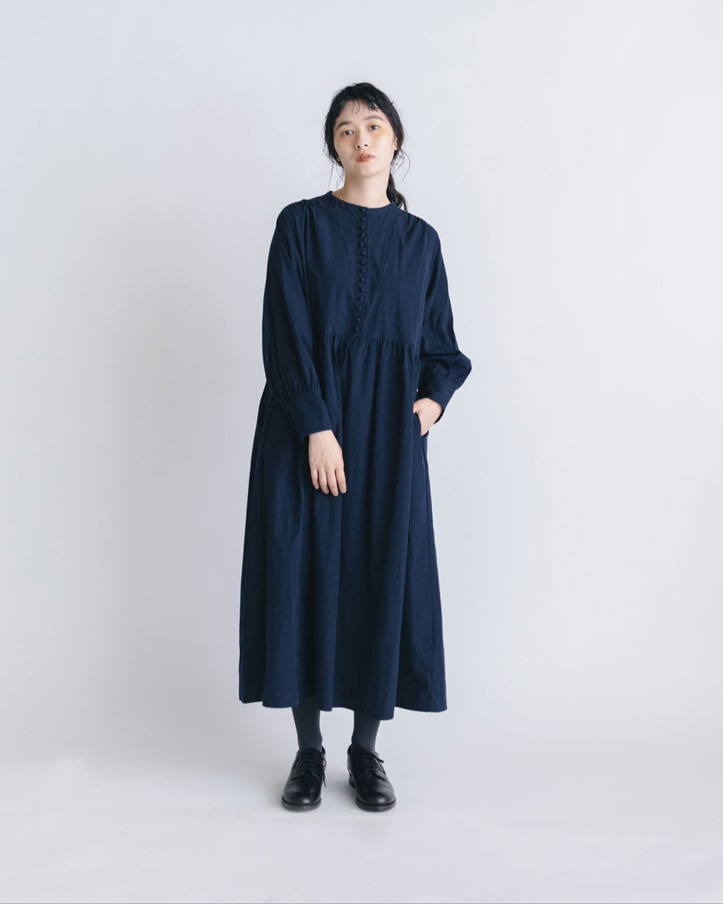 pot and tea ノーカラー ロングワンピース