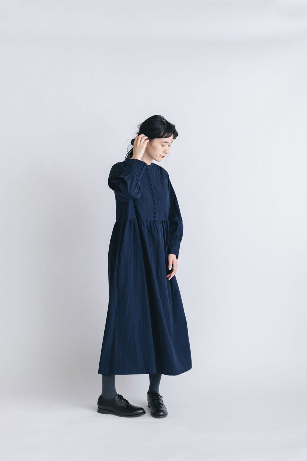 pot and tea ノーカラー ロングワンピース