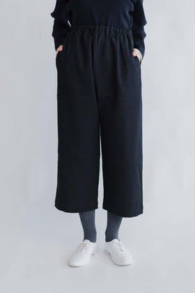 pot and tea 綿麻 ワイドパンツ 黒