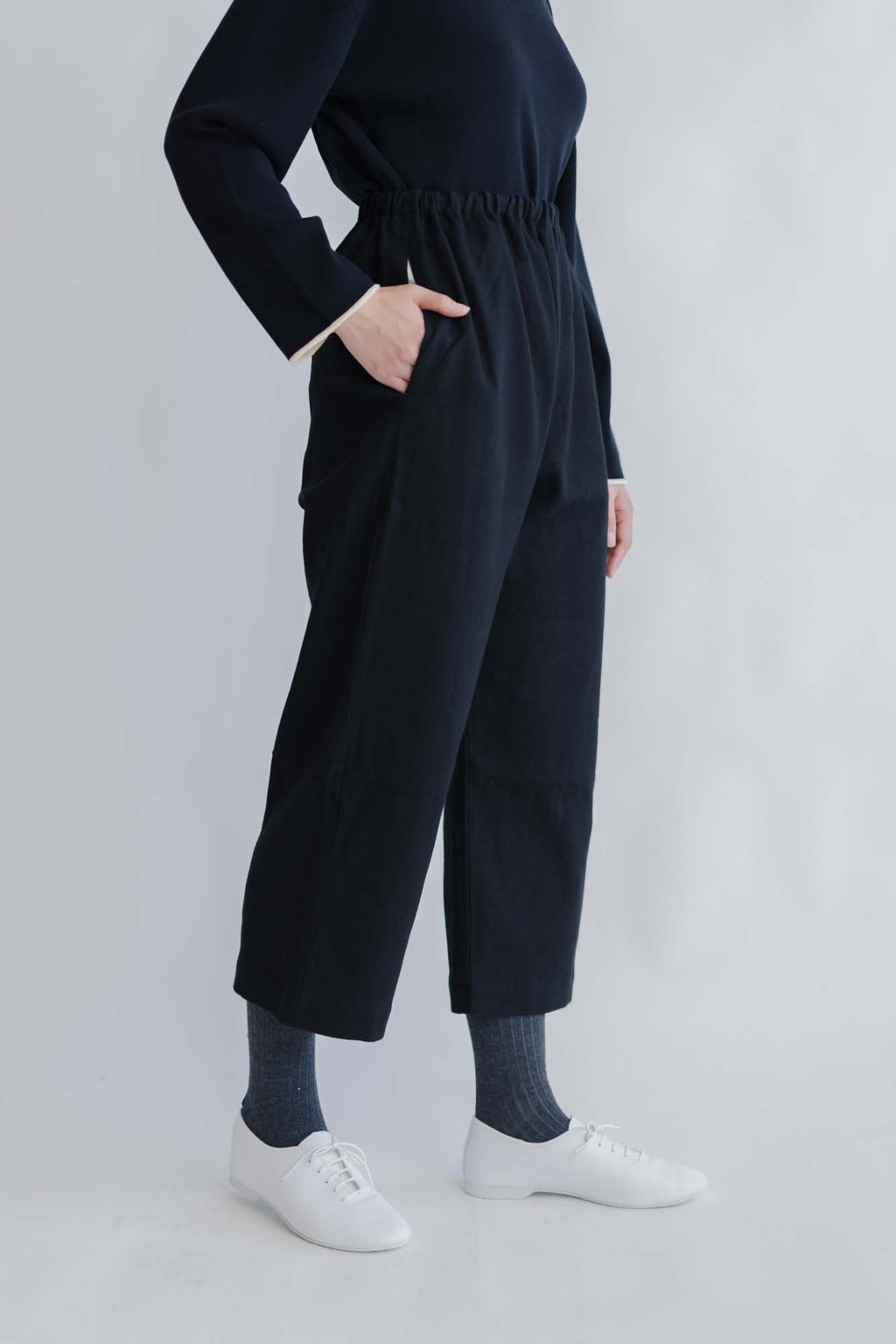 pot and tea 綿麻 ワイドパンツ 黒