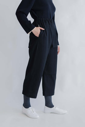 pot and tea 綿麻 ワイドパンツ 黒