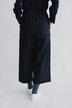 pot and tea 綿麻 ワイドパンツ 黒